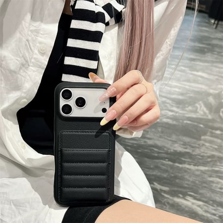 もこもこカードケース付きソフトレザーiPhoneケース