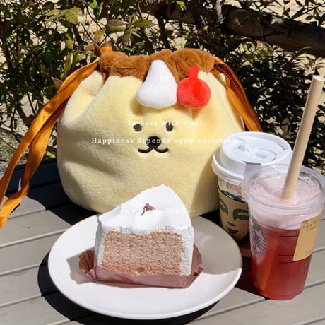 プリンくんポーチ/ミニバッグ/巾着ポーチ/メイクポーチ/お弁当