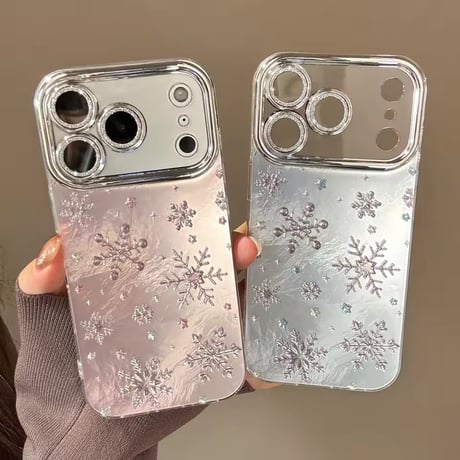 【iPhone17/Air対応】雪の結晶❄キラキラグリッターiPhoneケース