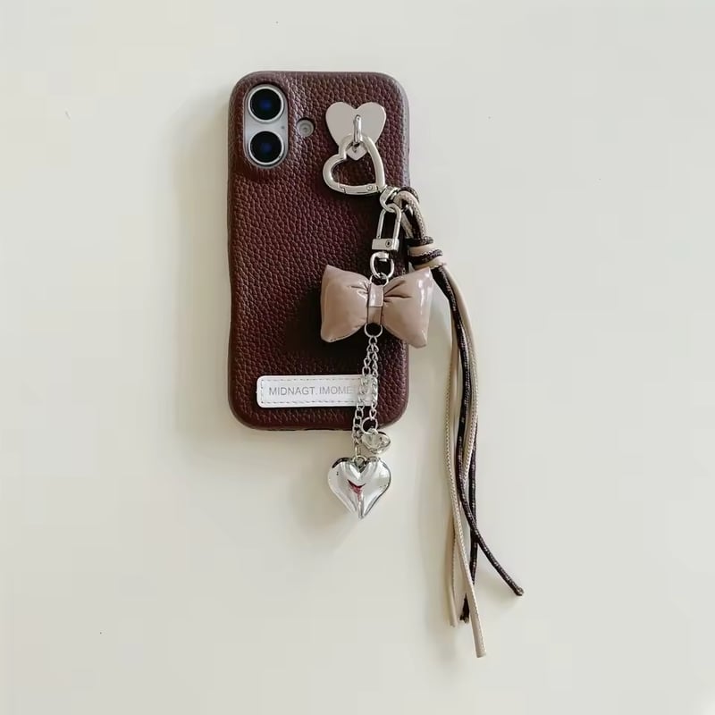 iPhone17対応】3DクッションリボンチャームセットシンプルレザーiPhone
