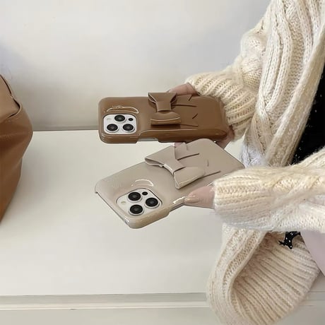 モカカラー3DリボンリンプルiPhoneケース