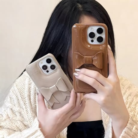 モカカラー3DリボンリンプルiPhoneケース