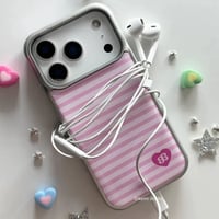 【iPhone17対応】おうまさんチャームセットピンクボーダーiPhoneケース