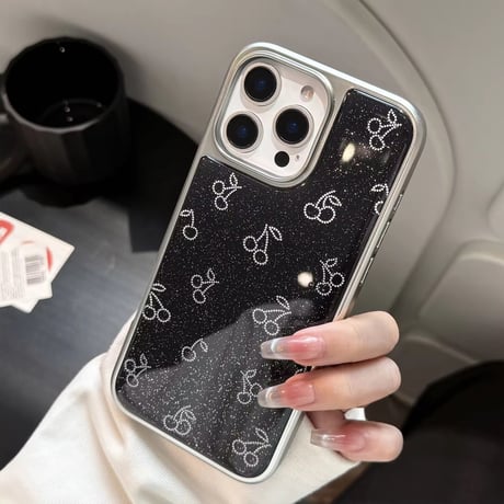 キラキラシルバードットチェリーiPhoneケース