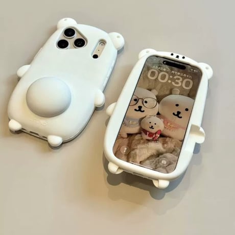 【iPhone17対応】まんまるしっぽスタンドくまさんiPhoneケース