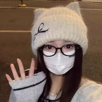 ネコ耳風リボン刺繍付きニット帽