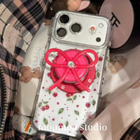 【iPhone17対応】トレンドぷっくりリボングリップ小花柄iPhoneケース