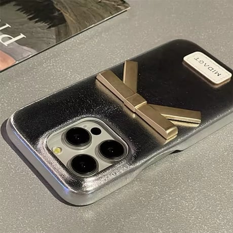 高見え♡3ｄリボン付きレザーiPhoneケース
