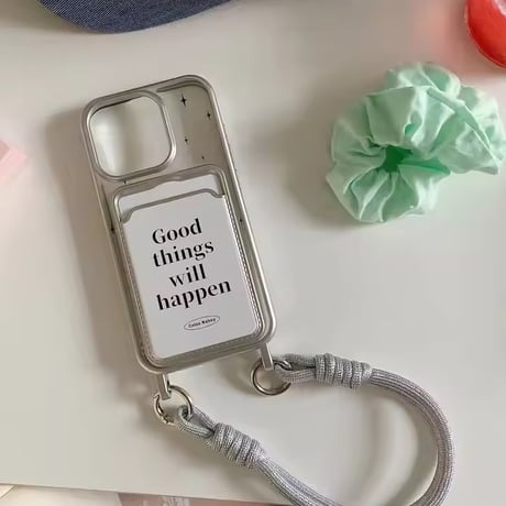 lettering Pearl カードホルダーストラップ付iPhoneケース
