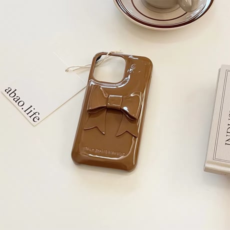 モカカラー3DリボンリンプルiPhoneケース