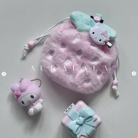 ふわふわいちごローズポイントポーチ