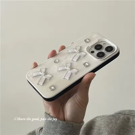 ホワイトクリスタルリボンiPhoneケース