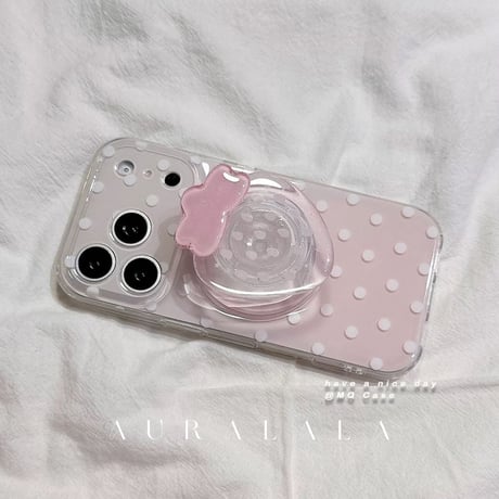 【iPhone17対応】ちゅるんいちごグリップドットピンクiPhoneケース