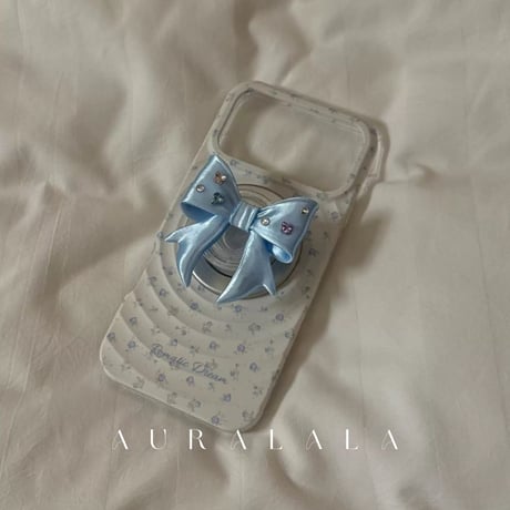 【iPhone17対応】小花柄×3DリボンMagSafe対応グリップ付きiPhoneケース