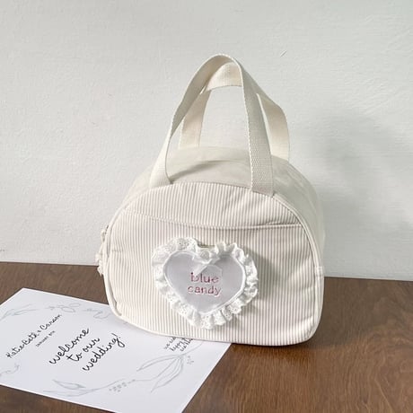 保温＆保冷♥ハートフリルミニボストンバッグ/ミニバッグ/メイクポーチ/お弁当袋/お弁当バッグ