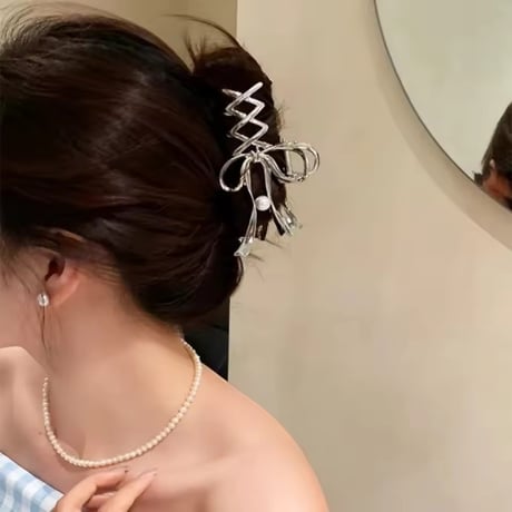 レースアップ風リボンヘアクリップ