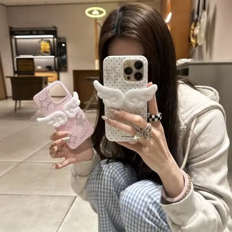 ふわふわエンジェルドットラインストーンスターiPhoneケース