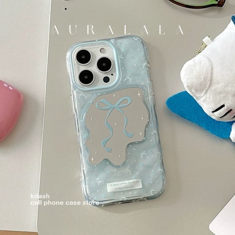 【iPhone17対応】うねうねミラーブルーリボンiPhoneケース