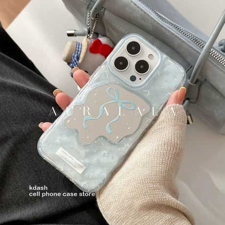 【iPhone17対応】うねうねミラーブルーリボンiPhoneケース