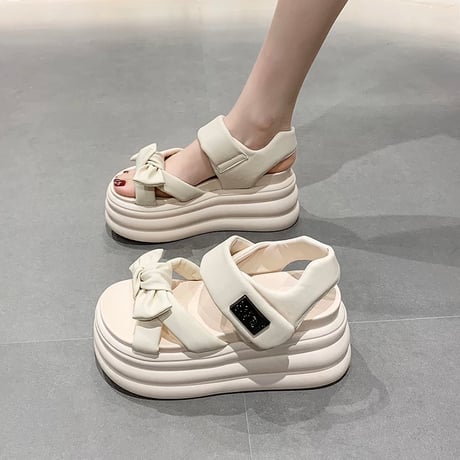 厚底♥ナンバリングプレートポイントリボンサンダル
