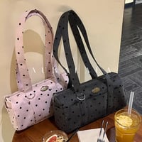 ドット×ちびリボン柄ショルダーボストントートバッグ