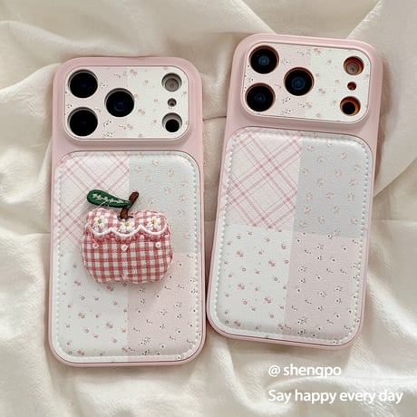 ファブリックアップル🍎淡色パッチワーク柄iPhoneケース