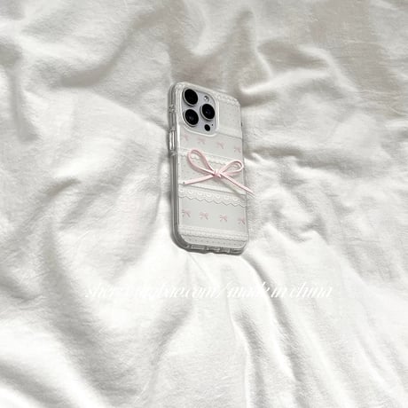 【iPhone17対応】レースデザインリアルリボンiPhoneケース