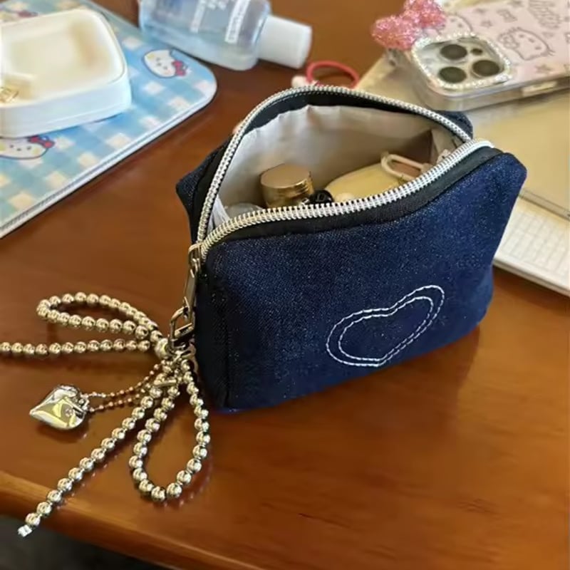 デニムリメイク♥ふわもこハート♥クッションタグ・チャーム【5個セット】 デニムリメイク♥ふわもこハート♥クッションタグ・チャーム【5個