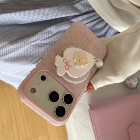 【iPhone17対応】生クリーム絞りグリップピンクドットiPhoneケース