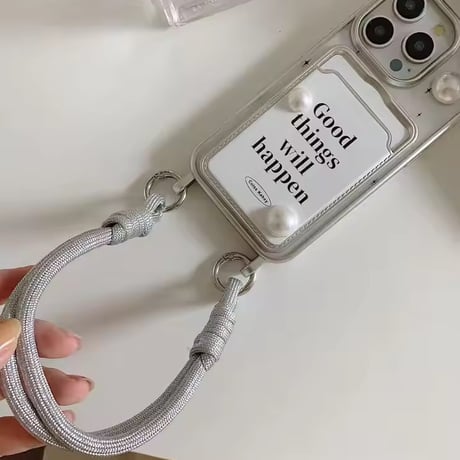 lettering Pearl カードホルダーストラップ付iPhoneケース