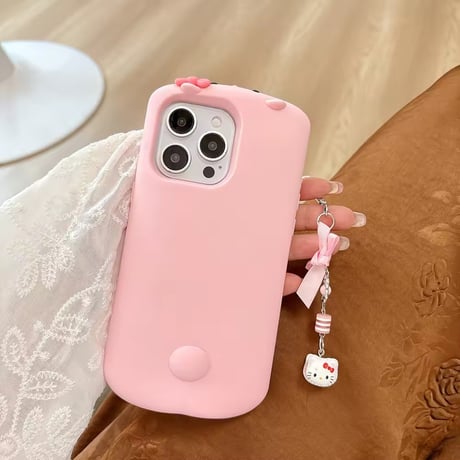チャーム付きネコちゃんトップフェイスiPhoneケース