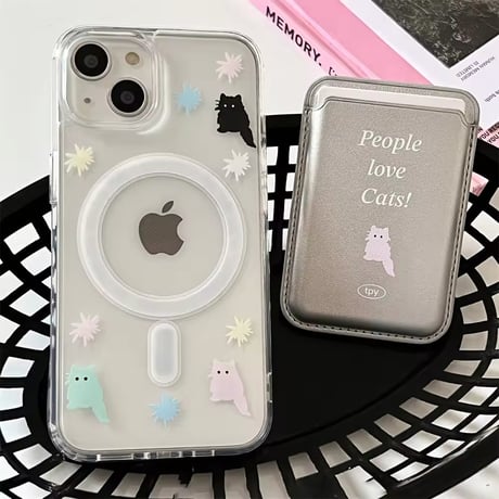 【MagSafe対応】カラフルにゃんこカードホルダー付きiPhoneケース