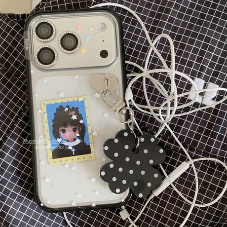 【iPhone17対応】ドットクローバーチャーム🍀スタードットクリアiPhoneケース