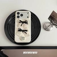 【iPhone17対応】レースリボン×ドットリボンiPhoneケース