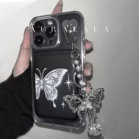 butterfly カードホルダー付きiPhoneケース