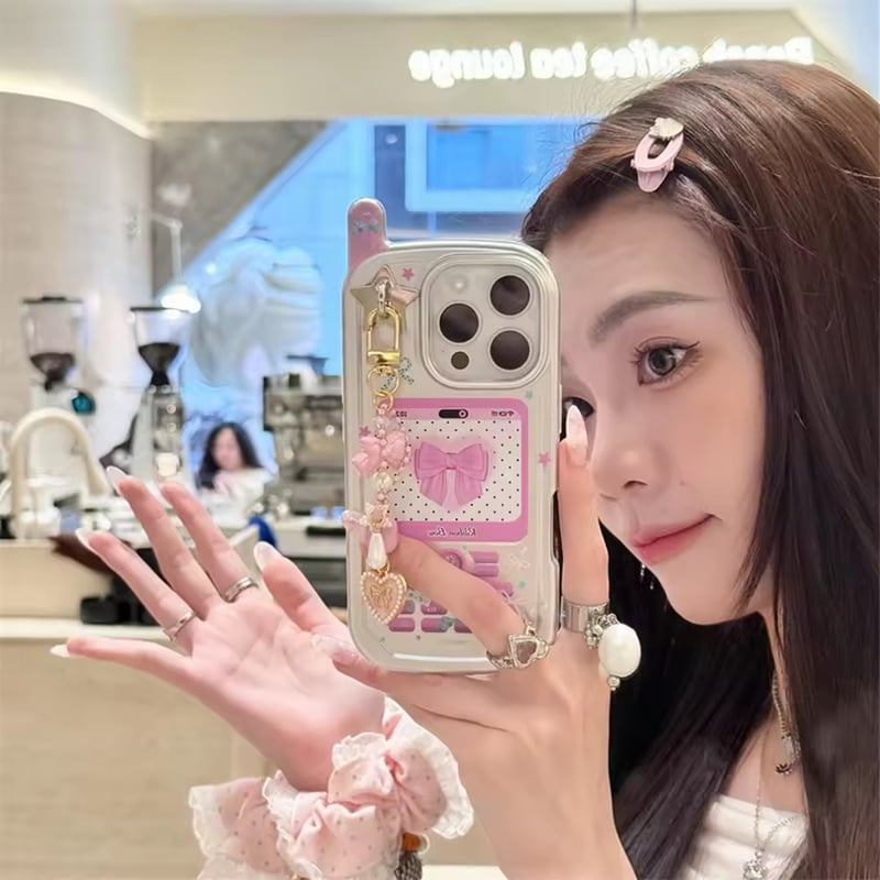 y2k 平成レトロ マルチケース アクセサリーケース gal 平成ギャル GAL☆Y2Kガラケー風チャーム付きiPhoneケース | AURALALA | 輸入韓国