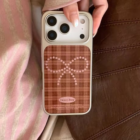 ブラウンチェック柄リボンiPhoneケース
