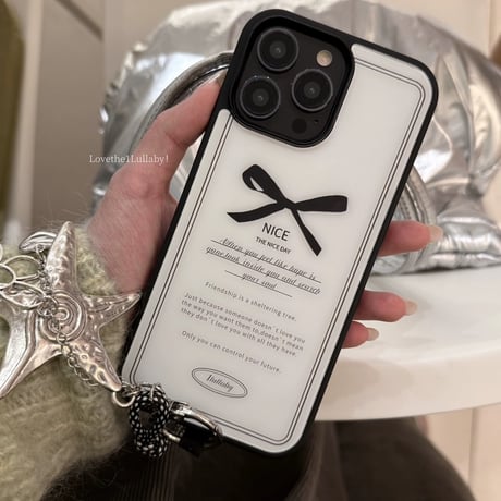 【iPhone17対応】クラシカルリボンデザインモノトーンiPhoneケース