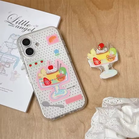 くまさんプリンアラモード🍮グリップ付きiPhoneケース