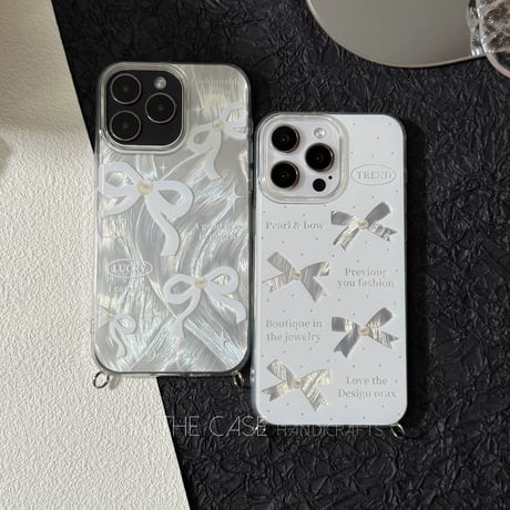 【iPhone17対応】white accessory Ribbon shine iPhoneケース