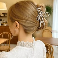 レースアップ風リボンヘアクリップ