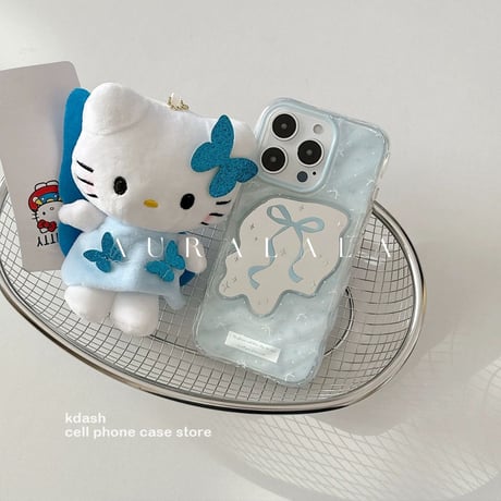 【iPhone17対応】うねうねミラーブルーリボンiPhoneケース