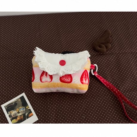 5韓国ハンドメイド♡ショートケーキ萌え断レースミニミニポーチ