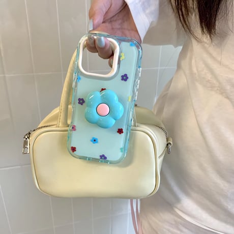 ぷくぷくお花グリップ付きドットiPhoneケース