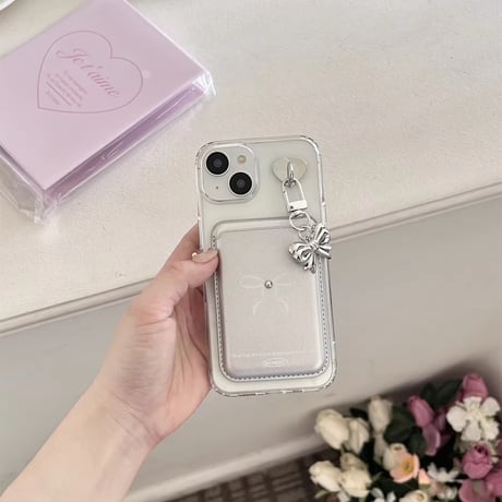 【Magsafe対応】リボン×リボン カードホルダー付きiPhoneケース