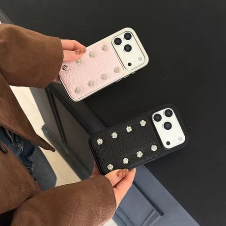 【iPhone17対応】高級感🌹レザーローズスタッズiPhoneケース