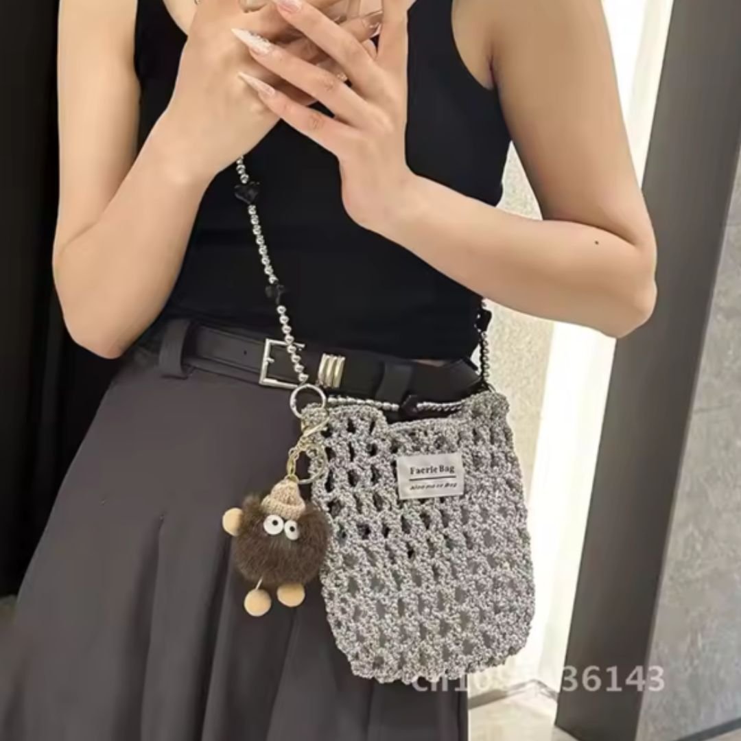 かぎ編み風シルバーショルダーバッグ | AURALALA | 輸入韓国雑貨