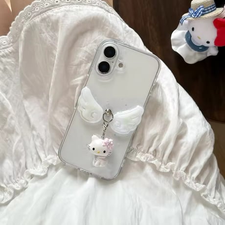 チャーム付きホワイトウィングiPhoneケース