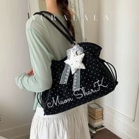ドット柄レタリング刺繍トートバッグ/PCバッグ/通学バッグ/通勤バッグ