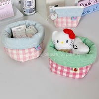 いちご🍓カラーチェックファブリック小物ケース/小物収納